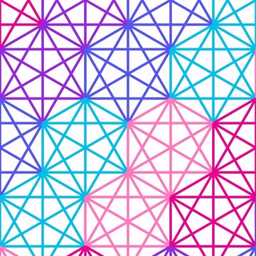 Seamless asanoha hemp leaf pattern in vivid magenta and cyan, modern pop Japanese geometric background