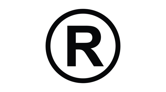 A bold black registered trademark symbol featuring a capital letter r enclosed within a perfect circle on white background