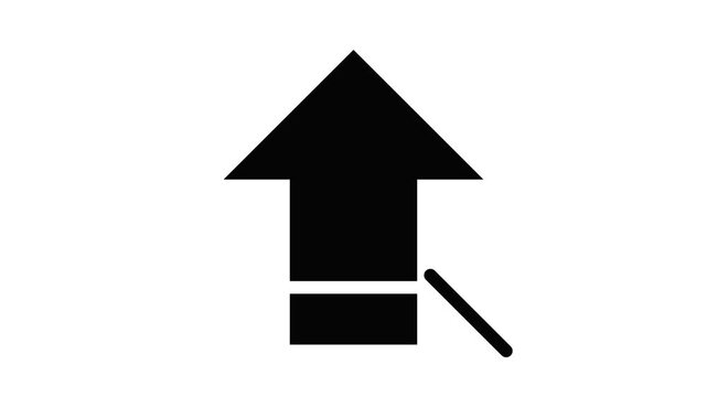Black icon of an arrow pointing upwards with a magnifying glass symbol representing search or zoom