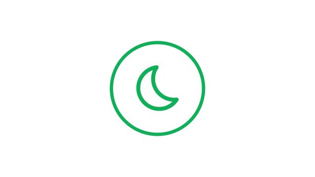 Minimalist Green Crescent Moon Icon in a Circle for Night Mode and Sleep Concepts