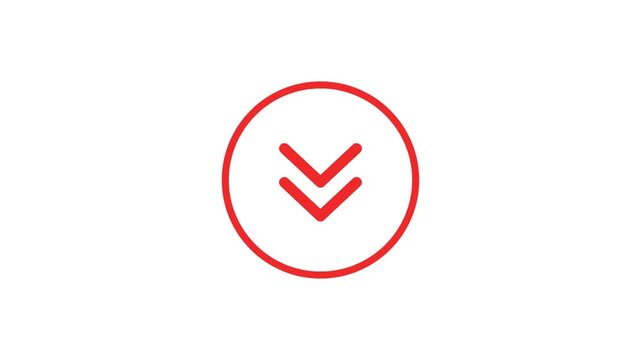 A red circle containing two downward pointing arrows in a minimalist design