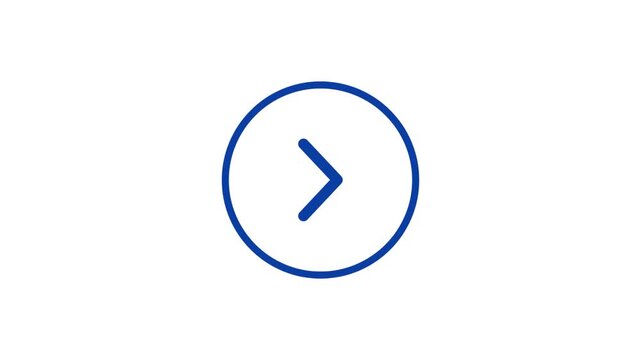 Blue right chevron arrow in circle icon for next button, forward direction, and user interface navigation symbol