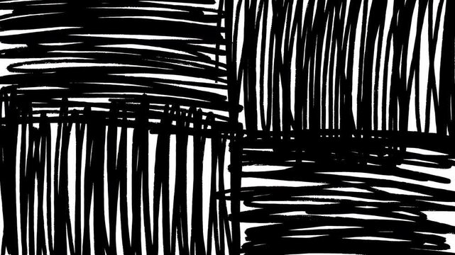 Black and White Art Scribble Animation Featuring Abstract Hand Drawn Hatching and Sketchy Ink Strokes Pattern Video 4K