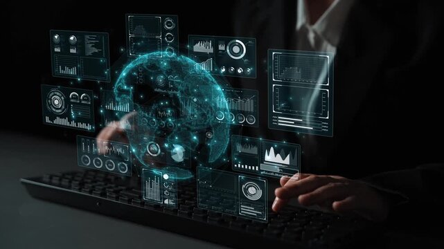Real-time global data analytics dashboard visualizing insights from interconnected systems for decision-making, business analytics, and digital transformation Marrow