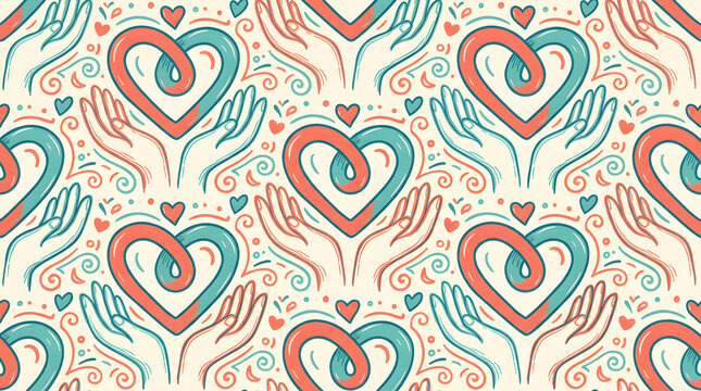 Pattern of hands holding hearts isolated on transparent background for National Friendship Day