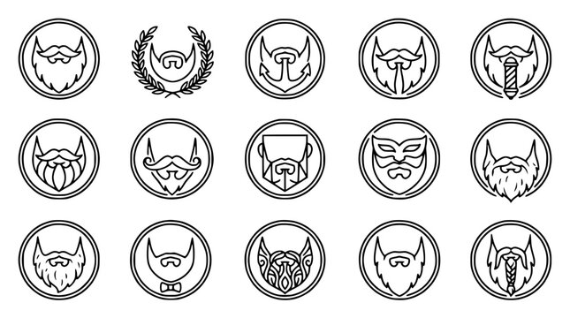 Beard Styles Icons Set: Vintage & Modern Facial Hair Designs Collection
