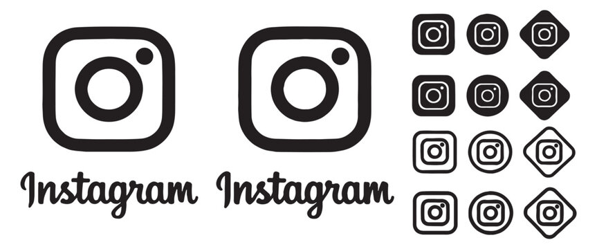 instagram logo icon collection flat outline rounded and framed