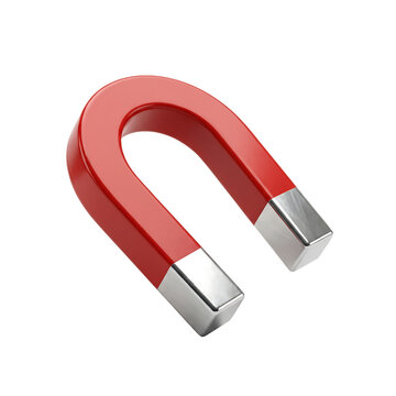 Red horseshoe magnet with metallic poles as PNG cutout