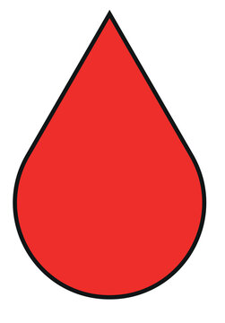 Red blood drop vector icon with black outline, medical liquid droplet symbol, flat crimson oil or paint drip for healthcare and donation design
