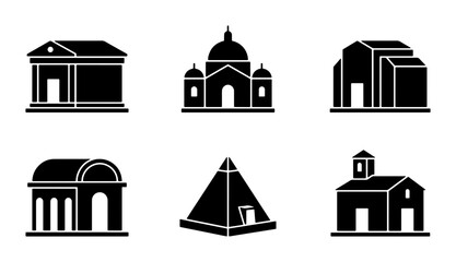 Architectural Icons Set: Classic Buildings, Pyramids, Domes, Facades, Vector Graphics © Ayush