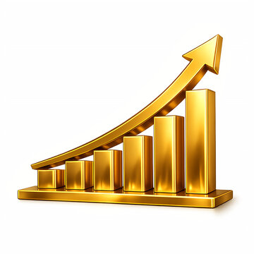 Gold upward arrow graph showing rising trend on transparent background
