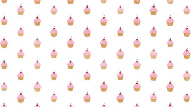 Delightful pink cupcake pattern with cherry toppings, perfect for sweet designs and celebratory backgrounds