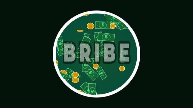No Bribe Anti Corruption Symbol Concept Animation with Falling Money Background