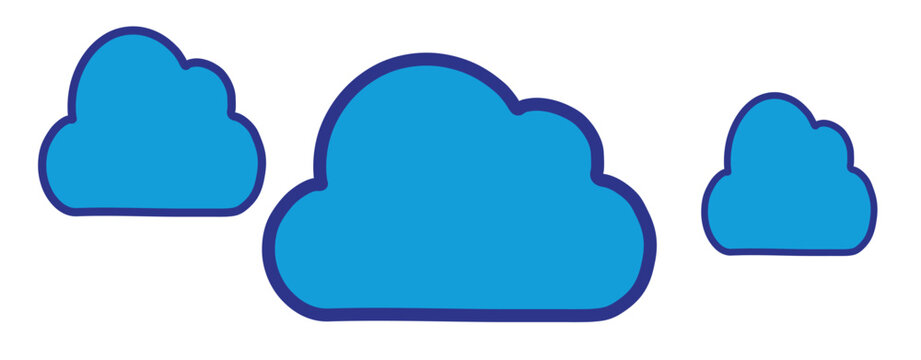 Three blue cloud icons with dark outlines on a white background, representing cloud computing or digital services.