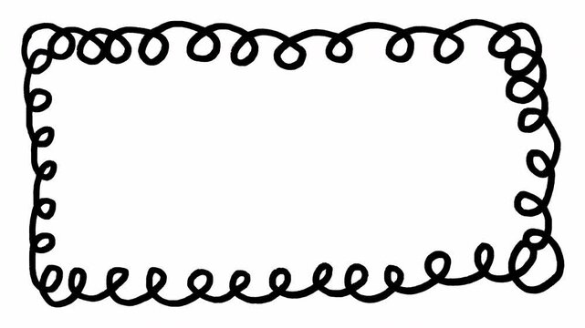 Hand-drawn artistic loopy rectangle border frame animation with black ink scribble on white background Video 4K