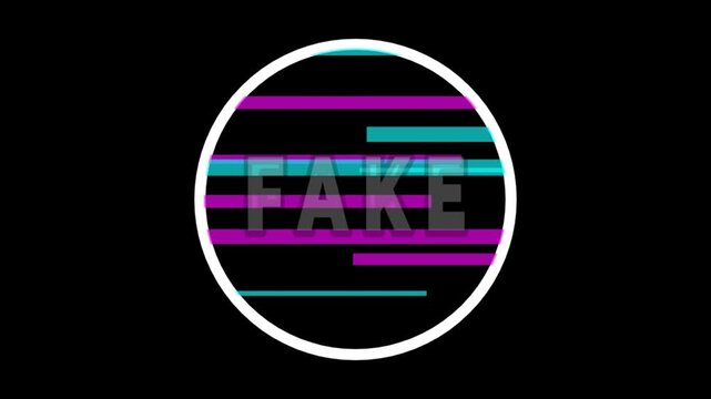 Fake News Prohibition Symbol Glitch Animation Stop Misinformation Motion Graphics