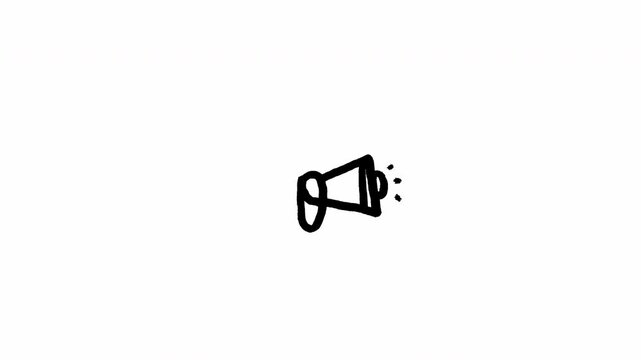 Minimalist Hand Drawn Doodle of a Megaphone Bullhorn Shouting Sound on White Background Scribble Animation Video 4K