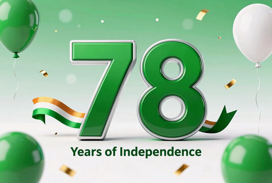 78th Independence Day Celebration Banner with 3D Green Numbers and Balloons