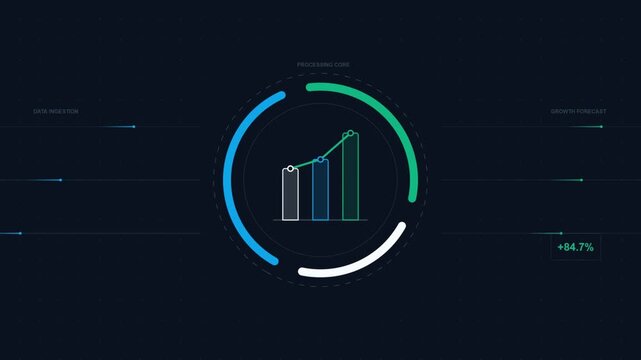 Digital Data Analytics HUD Interface Animation with Growth Chart and Processing Core
