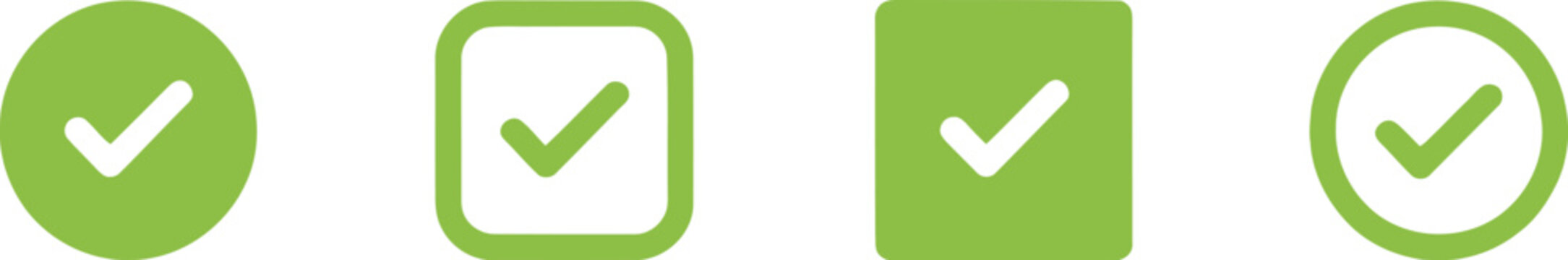 Four green checkmark in different shapes  check mark tick correct