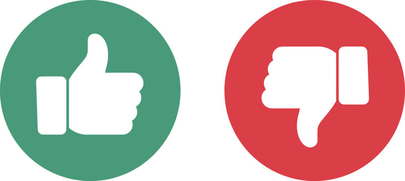 Green thumbs up and red thumbs down  like dislike approval