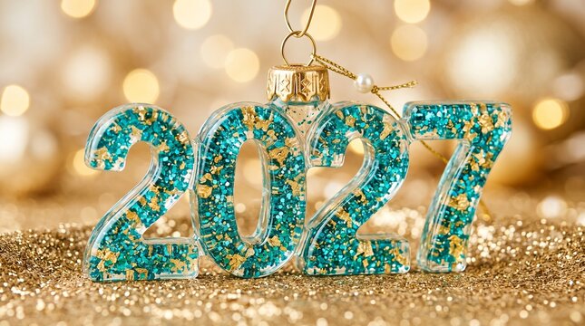 Glittering Turquoise and Gold 2027 Christmas Ornament New Year Celebration Decor