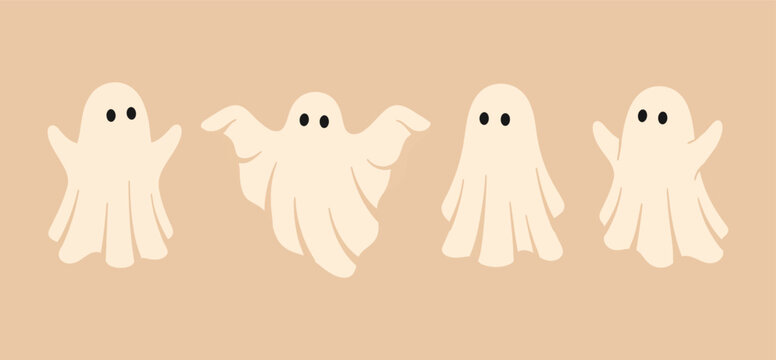 Cute ghost characters for Halloween. Set of spooky spirit in flat vector style