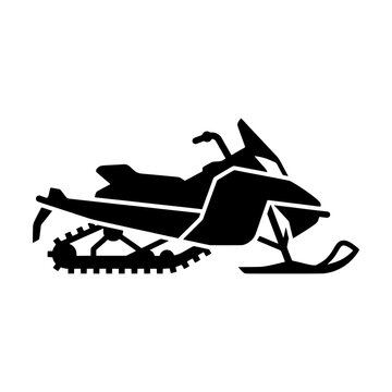 Snowmobile snow vehicle winter sport side view solid black silhouette vector