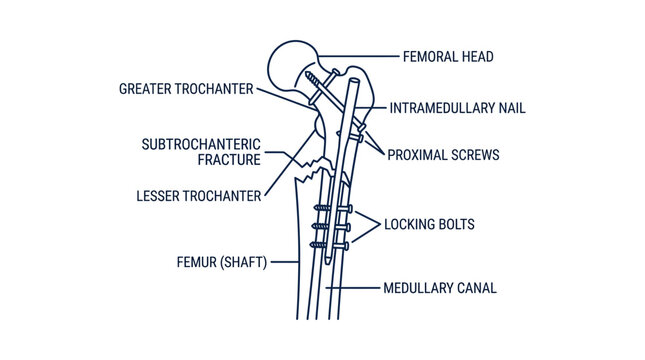 Femur Fracture Repair with Intramedullary Nail and Screws Diagram