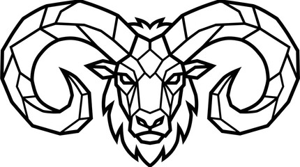 Geometric Ram Head Line Art Minimalist Animal Portrait Vector Illustration