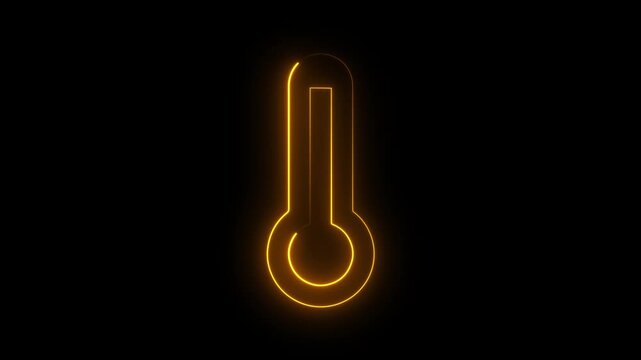 Thermometer increasing temperature neon glow on black background video animation. thermometer neon glow showing rising temperature animation. hot climate motion effect