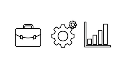 Fototapeta premium Briefcase Gear And Bar Graph Icons In Linear Style On White Background