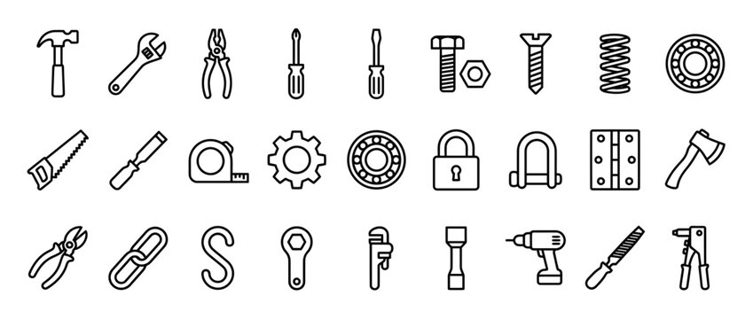 Collection of Hand Tools and Hardware Icons