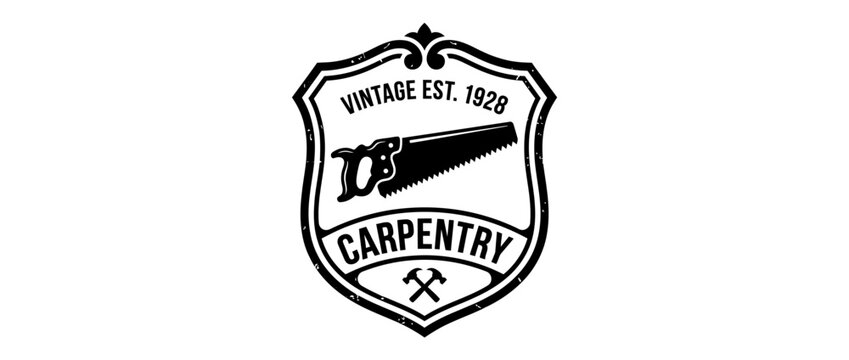Vintage Carpentry Emblem with Saw and Hammers