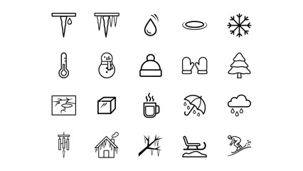 Fototapeta premium Collection of Winter Season and Snow Related Weather Icons with Transparent Background