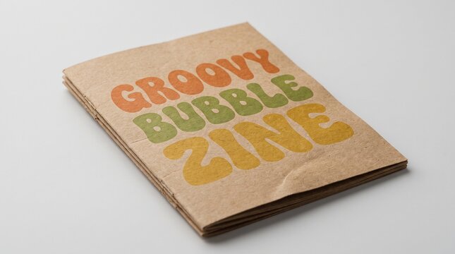 Kraft Paper Zine Cover Mockup with Retro Groovy Typography