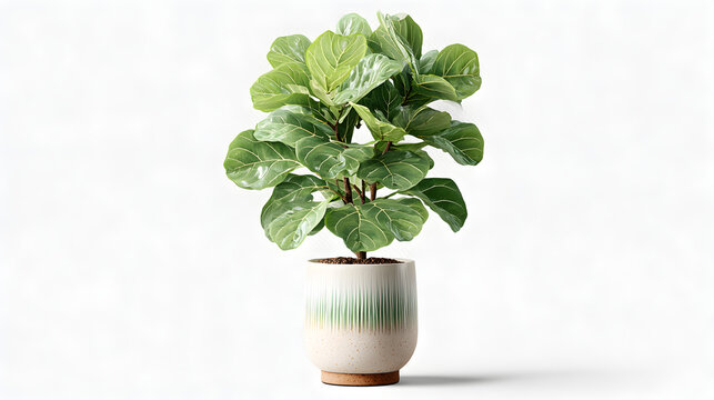 Fiddle Leaf Fig in a Decorative Pot: A vibrant fiddle leaf fig plant, showcasing its large, glossy leaves, thrives in a stylish ceramic pot, adding a touch of natural elegance to any space.