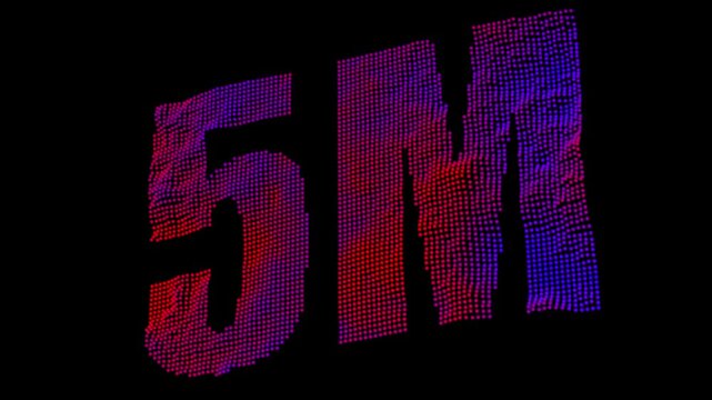 5M Digital Particle Text Reveal with Colorful Neon Gradient Technology Animation 4K