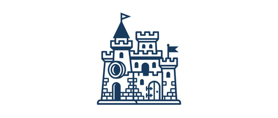 Stylized Medieval Castle Illustration, Simple Line Art
