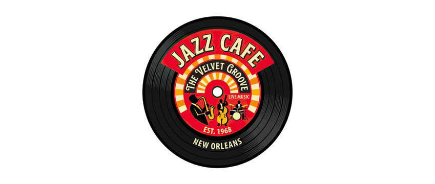Vintage Jazz Cafe Record Logo with Musicians
