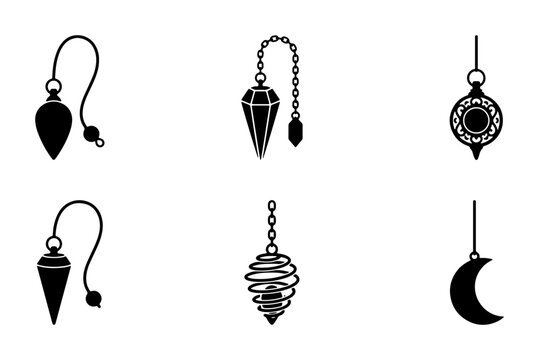 Pendulum Icons Set, Dowsing Tools Vector Collection, Metaphysical Divination Symbols, Esoteric Objects