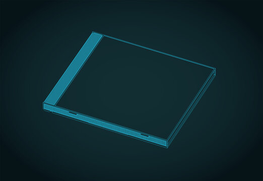 CD jewel case isometric blueprint illustration