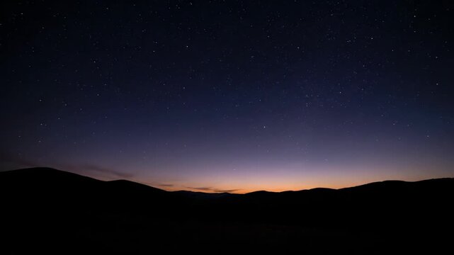Sunset and dusk sky scenery in the mountains, time lapse photography of the plateau starry sky