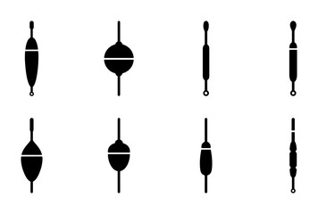 Fishing Floats Vector Icons, Bobbers Collection, Angling Equipment Set, Silhouette Style © Tariqul