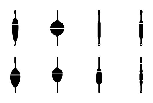 Fishing Floats Vector Icons, Bobbers Collection, Angling Equipment Set, Silhouette Style