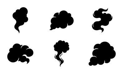 Obraz premium Black Smoke Cloud Vector Icons, Swirls and Wisps, Abstract Gas Puffs, Stylized Vapors
