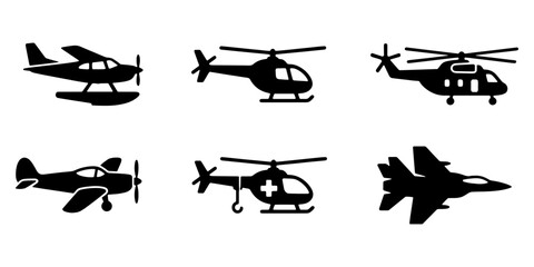 Diverse aircraft silhouettes in a clean vector illustration for aviation concepts © KaziMuhibbur