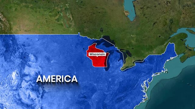 Animated Map of the USA Highlighting the Wisconsin State Region