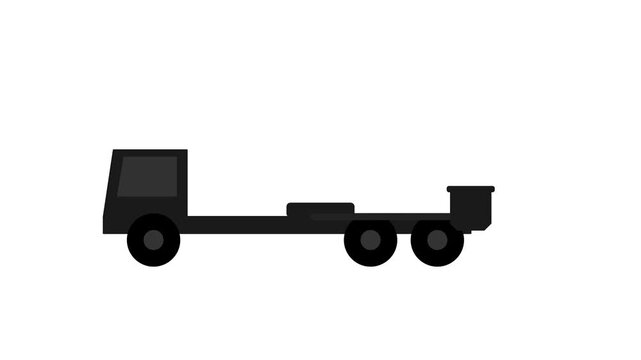 Silhouette of a cherry picker truck with extended boom arm.