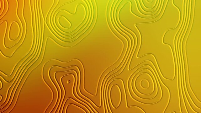 Abstract golden yellow gradient background with embossed topographic contour lines and organic flowing shapes. Modern minimalist composition featuring raised textures, smooth relief details, 